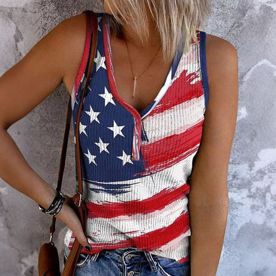 Women'S Retro American Independence Day 250Th Anniversary Flag Printed Casual Vest