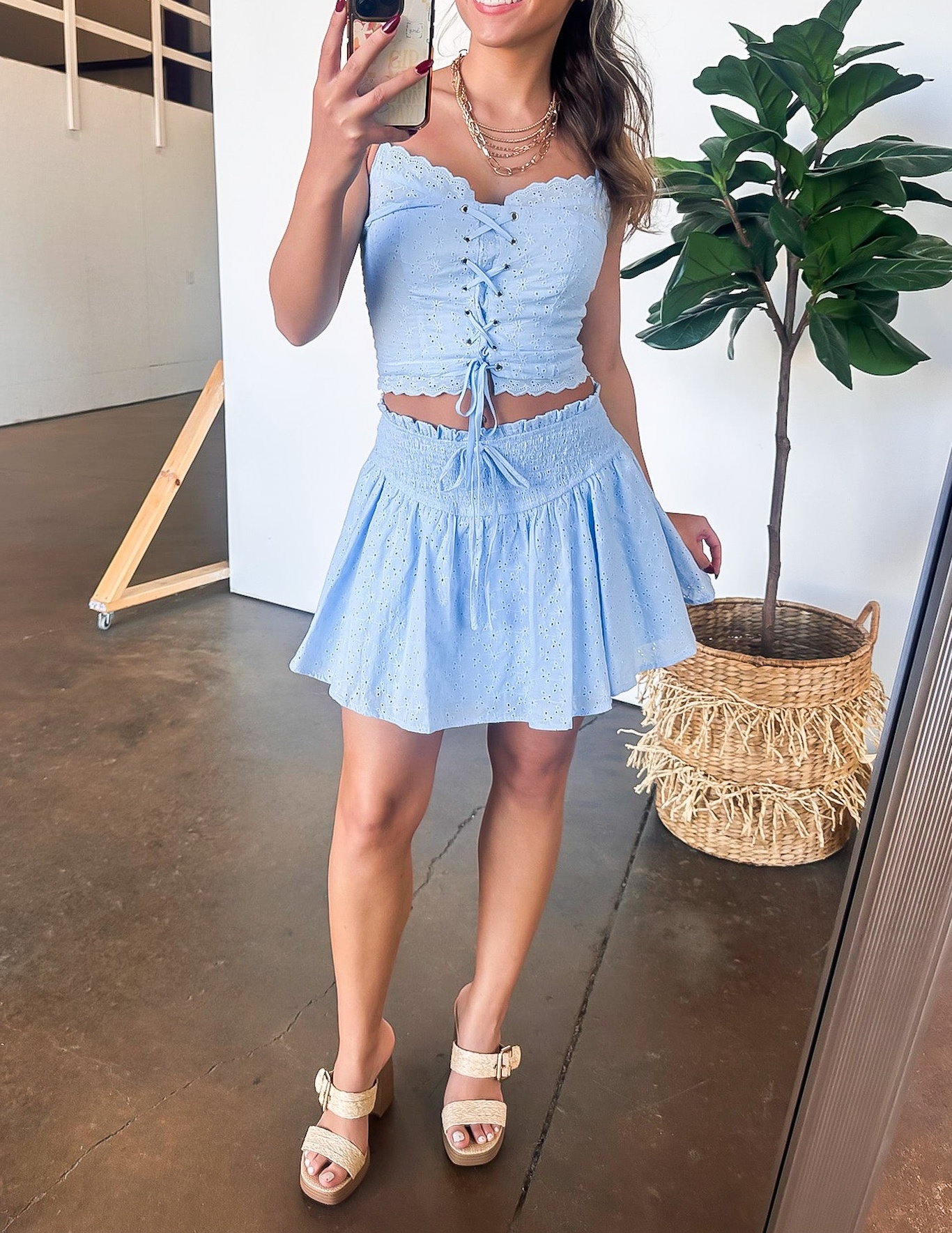 Dreamy Impression Eyelet Smocked Skirt