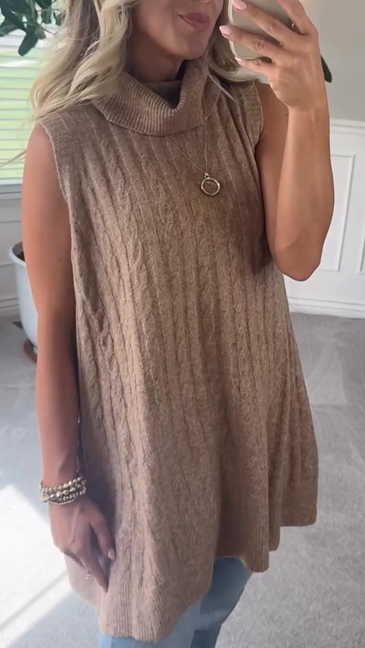 Women High-neck Knitted Solid Color Casual Top