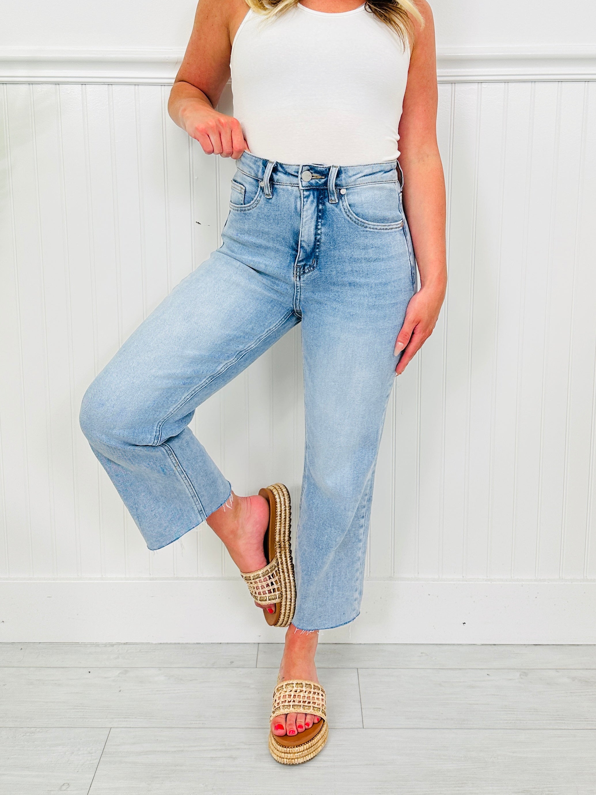 Along For The Ride Wide Leg Cropped Jeans With Tummy Control
