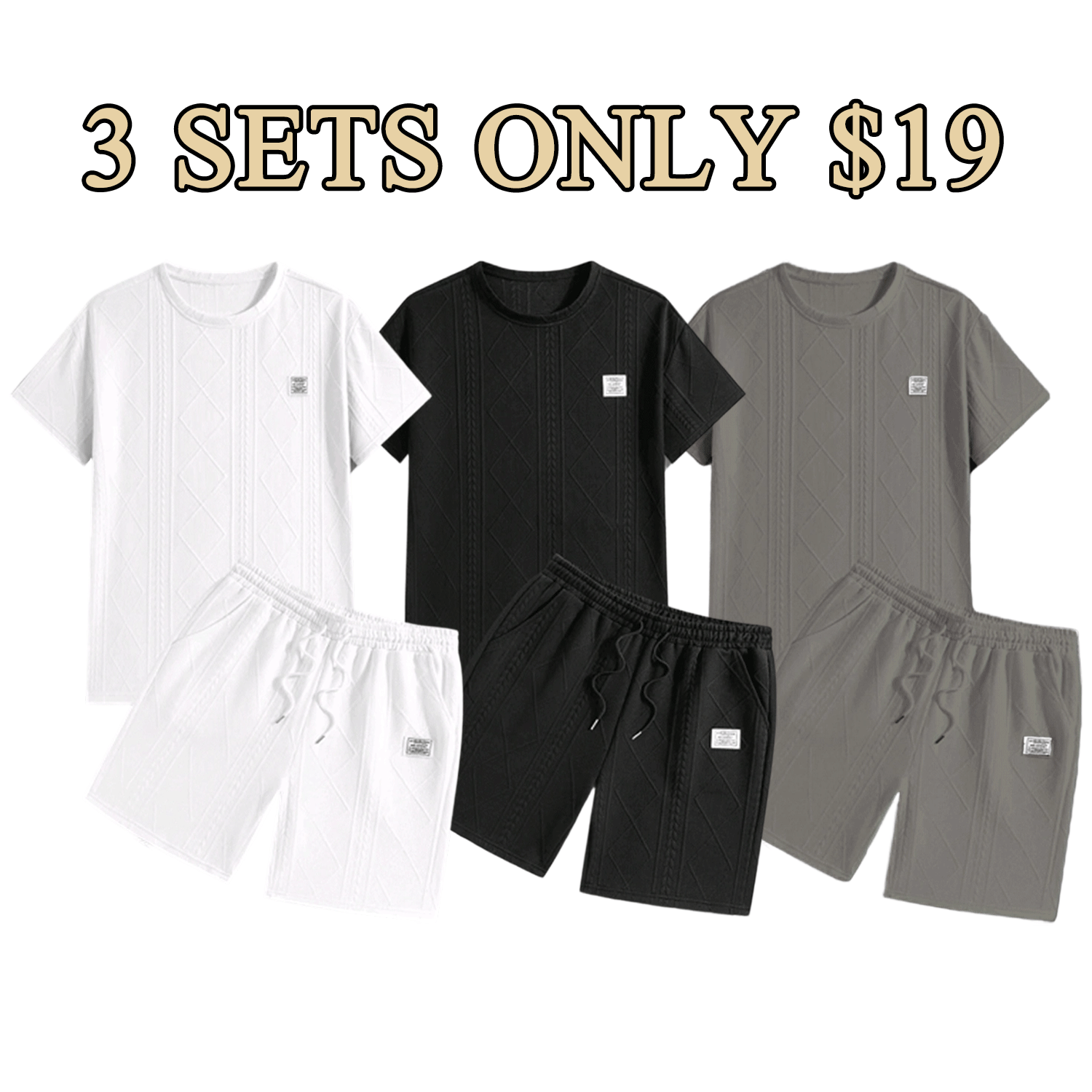 Men’s Textured Summer Two-Piece Set – Short Sleeve Tee & Drawstring Shorts