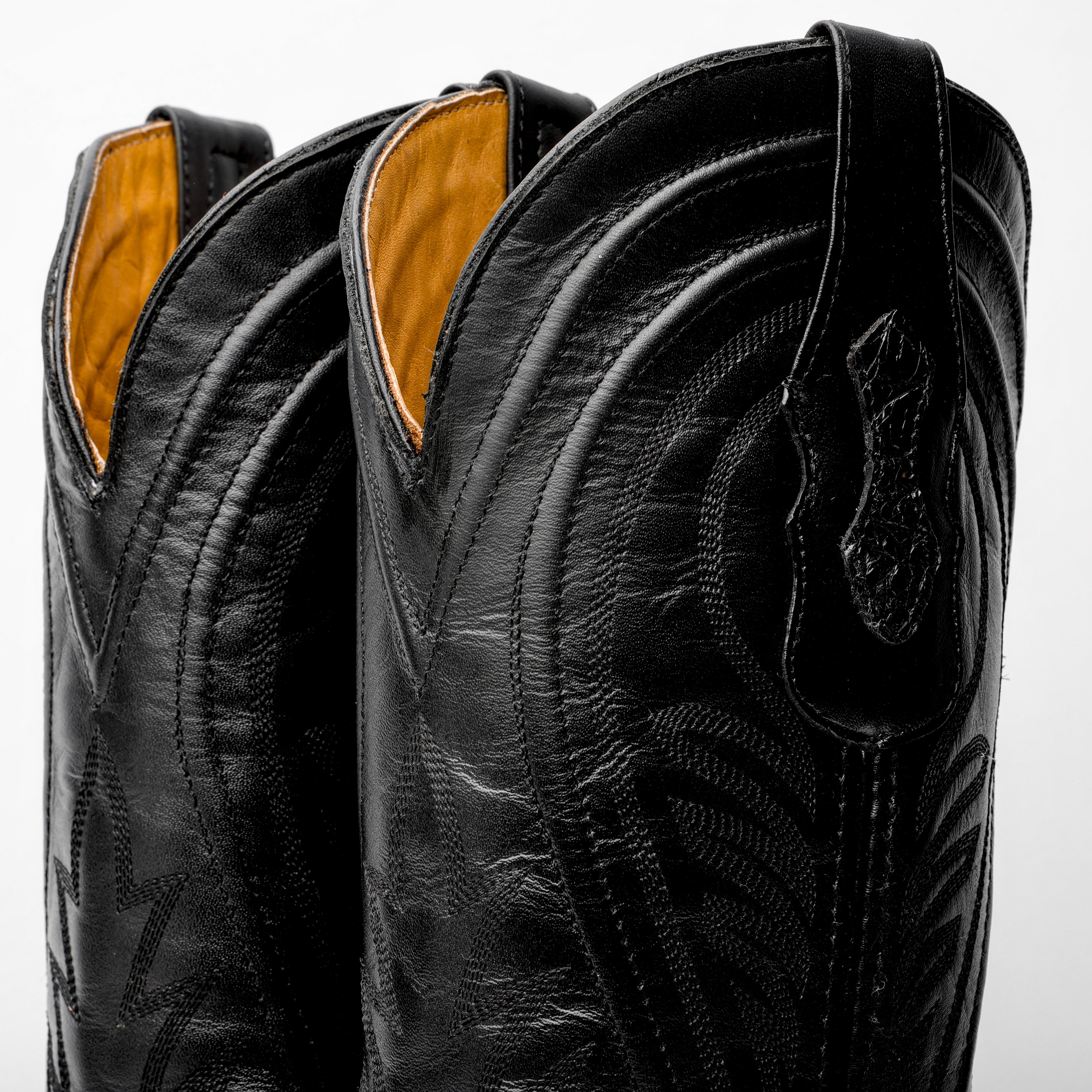 Black GENUINE Caiman Tail Boots - French Toe