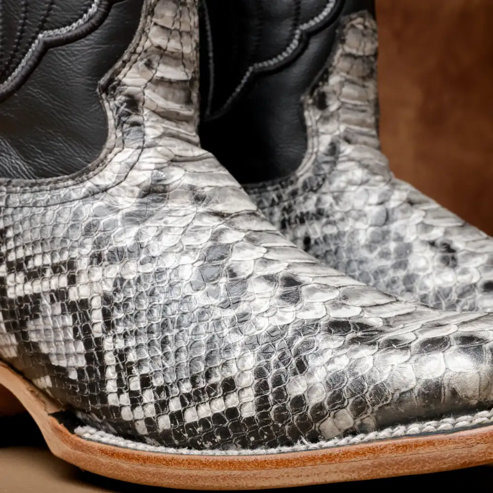 Natural Python Leather Boots - Square Toe