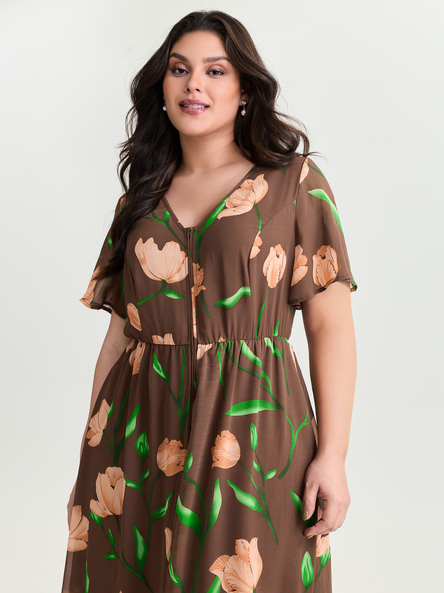 Hidden Zipper Floral Layered Pockets Jumpsuit