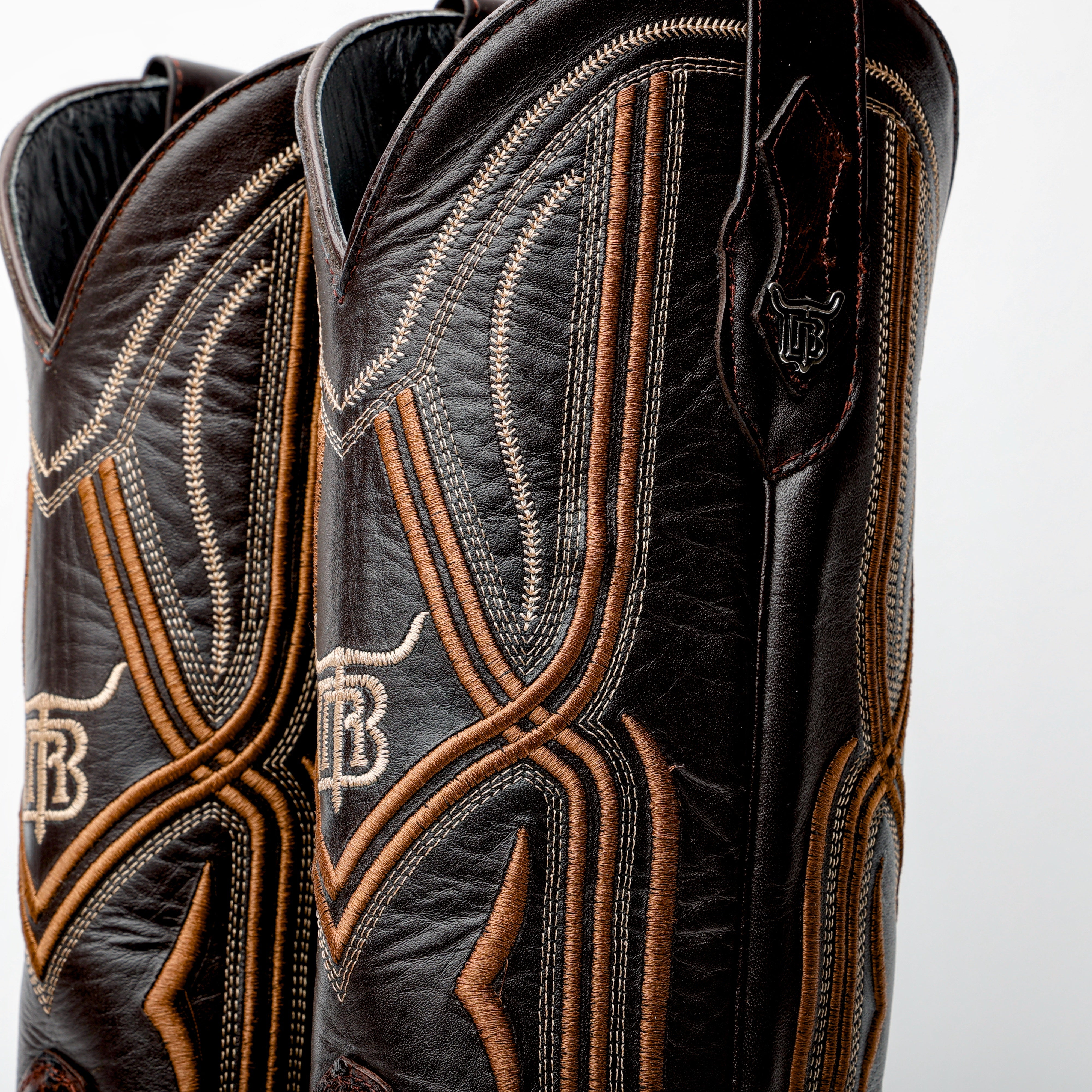 Chocolate Brown Ostrich Leather Boots - Square Toe