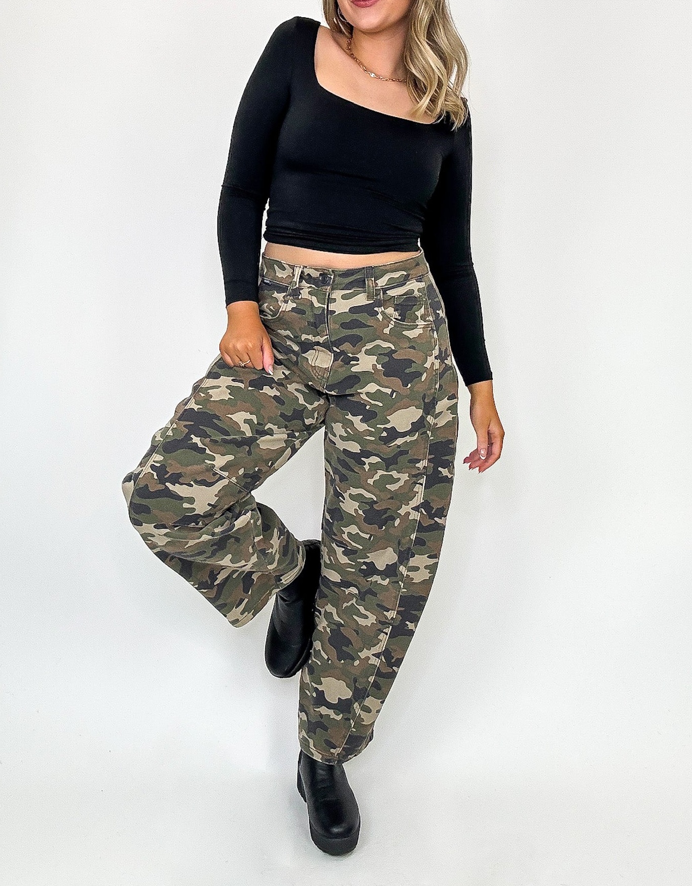 Rogue Terrain Camo Mid Waisted Barrel Leg Jeans