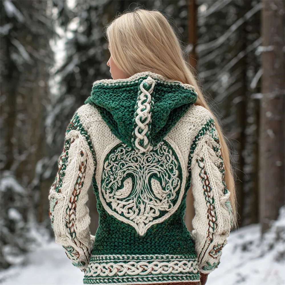 Viking Celtic Tree Knit Art Women's Hooded Sweater