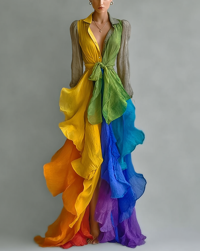 Women's Vibrant Summer Rainbow-Colored Dress 8612