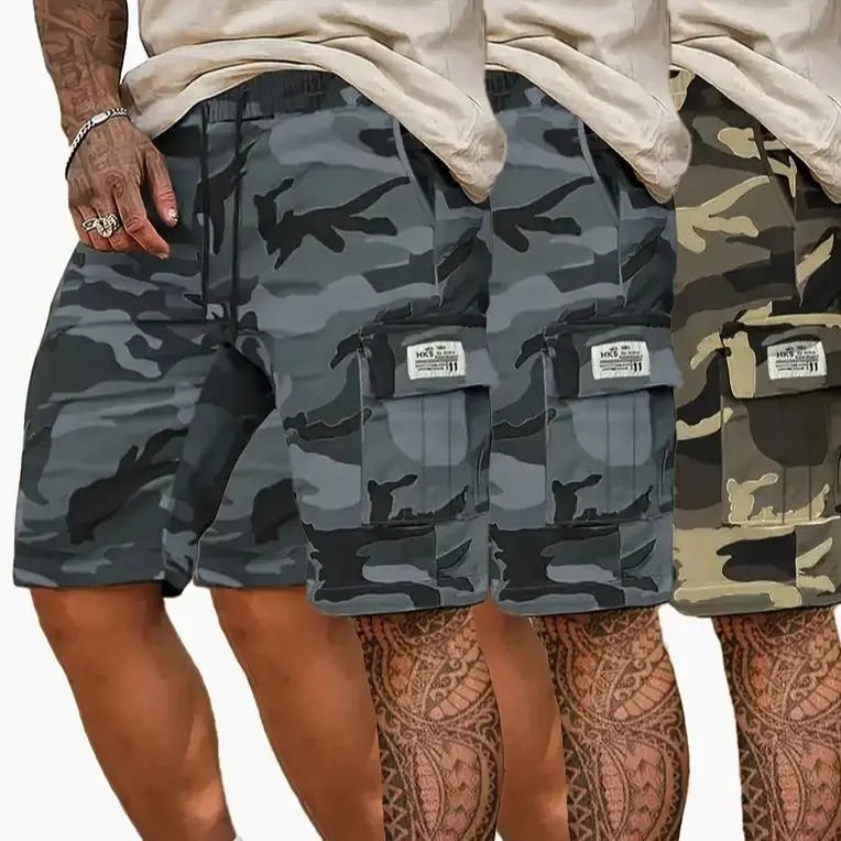 Camouflage Twill Pocket Shorts Men's Casual Khaki Green Black Trousers Suitable For Daily Wear Outfit