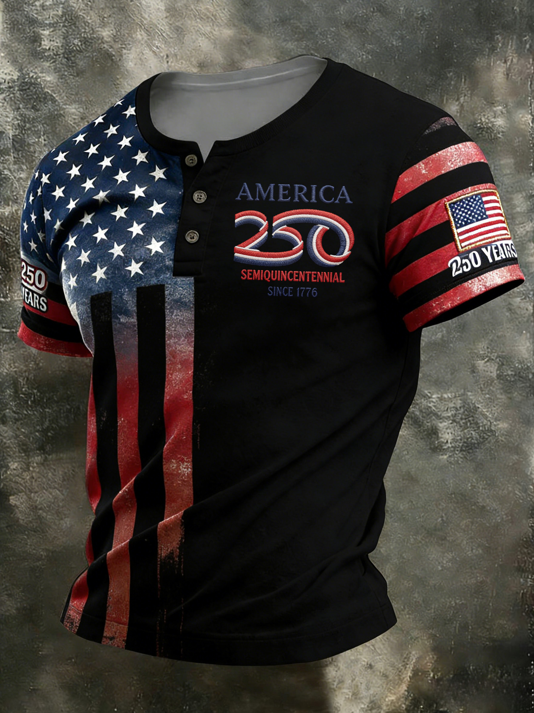 Men'S And Women'S 250Th Anniversary Celebration Henry Round Neck Button T-Shirt