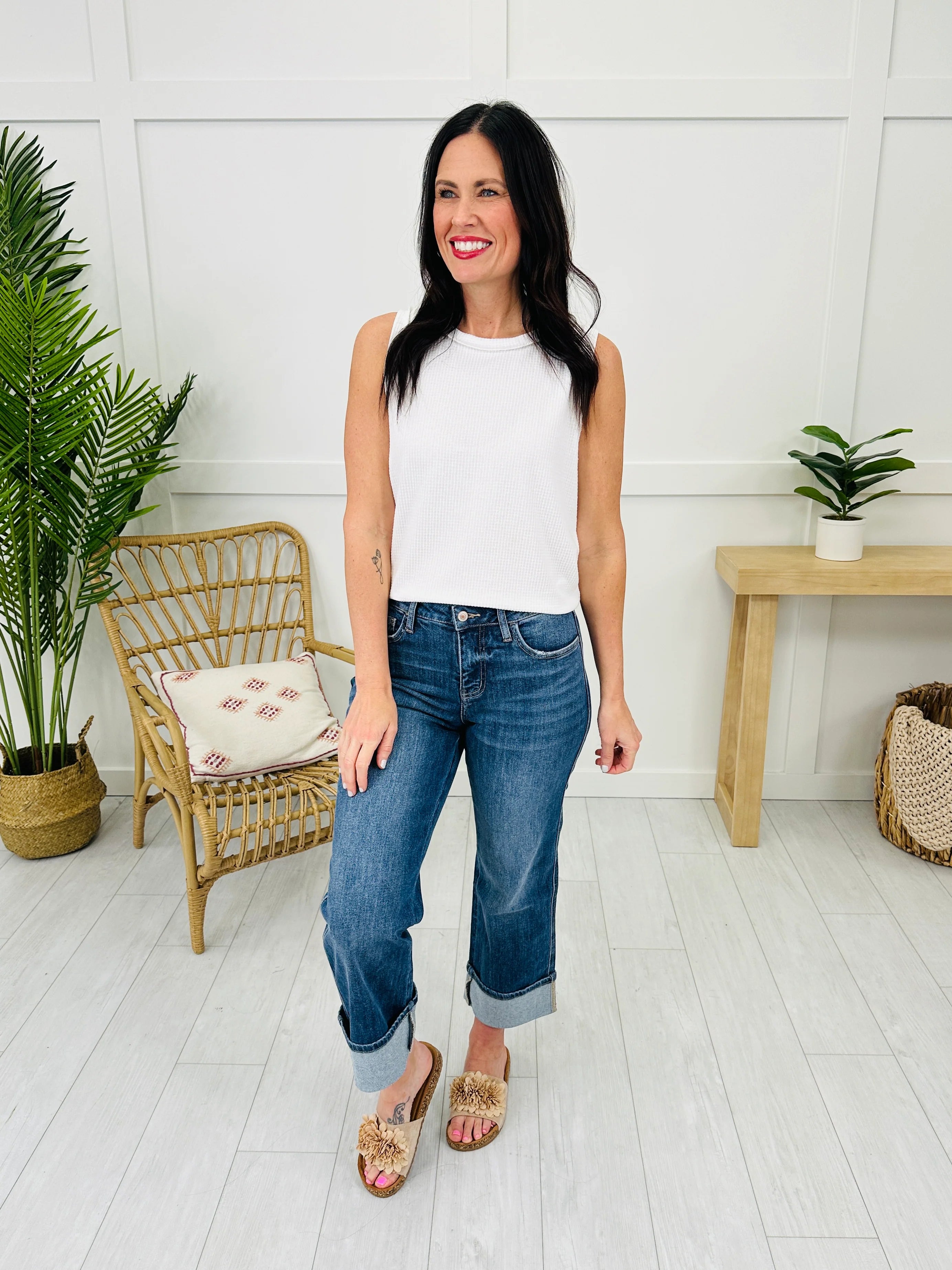 Change Your Tune Tummy Control Cropped Slim Wide Leg Jeans