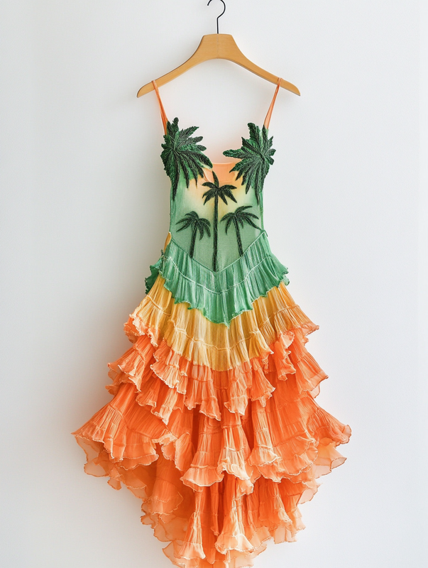 Summer Fashion Gradient Suspender Dress  b271