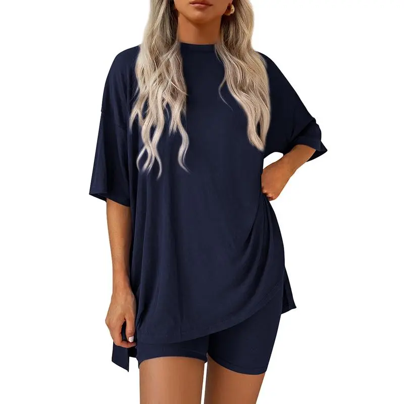 🔥Women’s Oversized Lounge Set-Breathable Crewneck Top & Pocket Shorts
