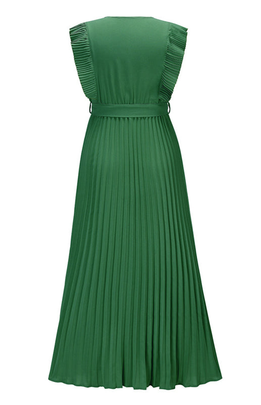 Beach Lotus Leaf Sleeve Chiffon Pleated Skirt Solid Color Dress