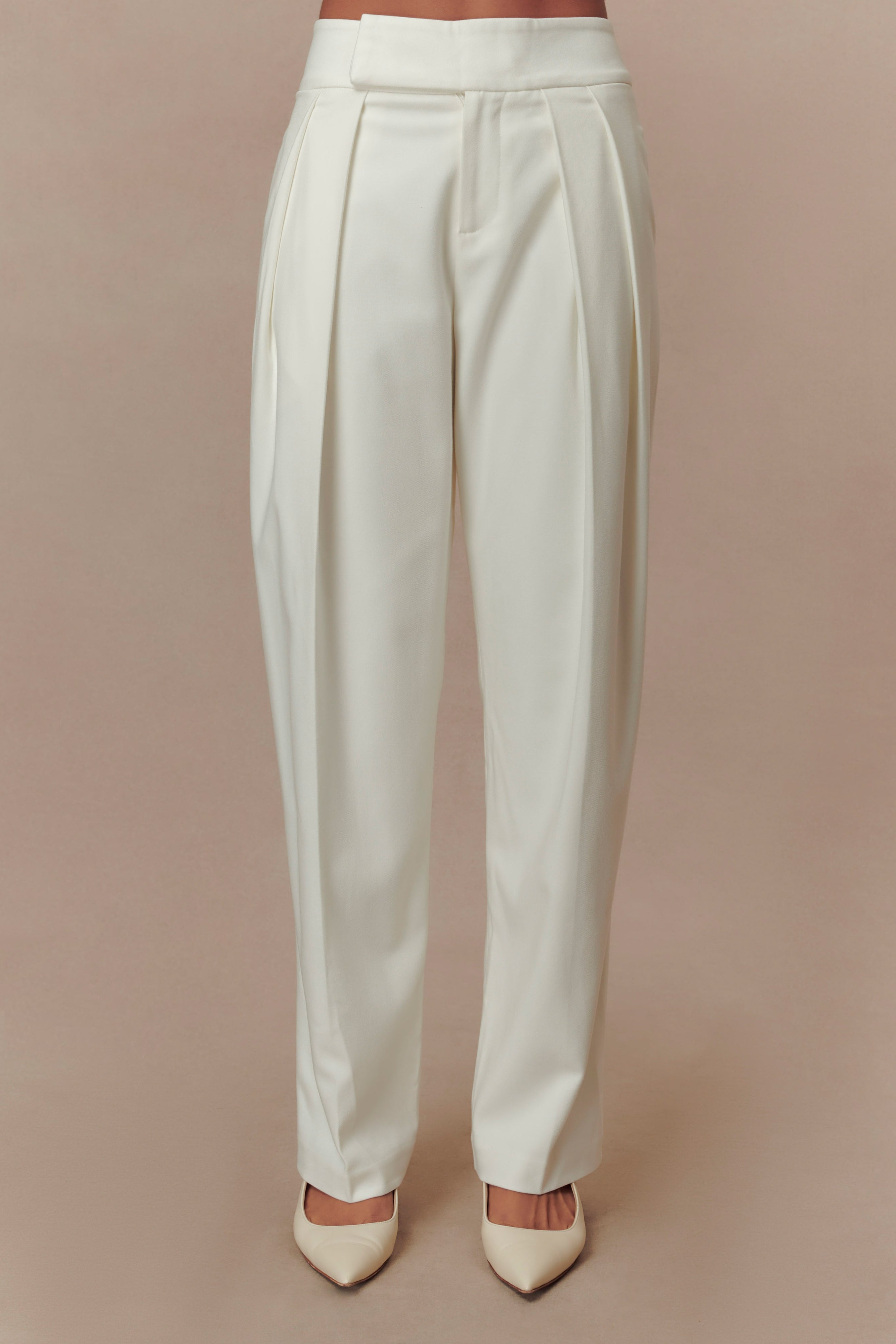 Ivory Pleated High Waisted Pants