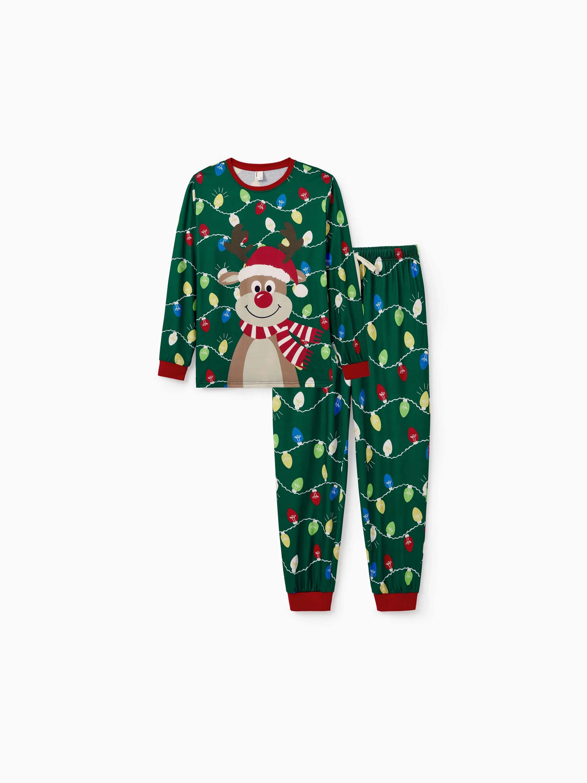 Christmas Matching Family Pajamas Set Reindeer Green Print PJS with Christmas Socks Green