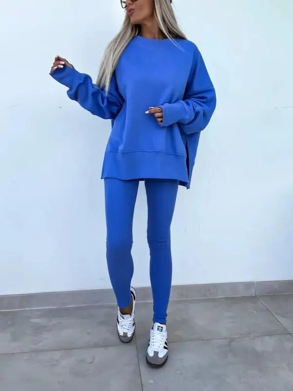 🔥6 PACKS $23🔥-Women's Drop-Shoulder Split Hem Sweatsuit Set