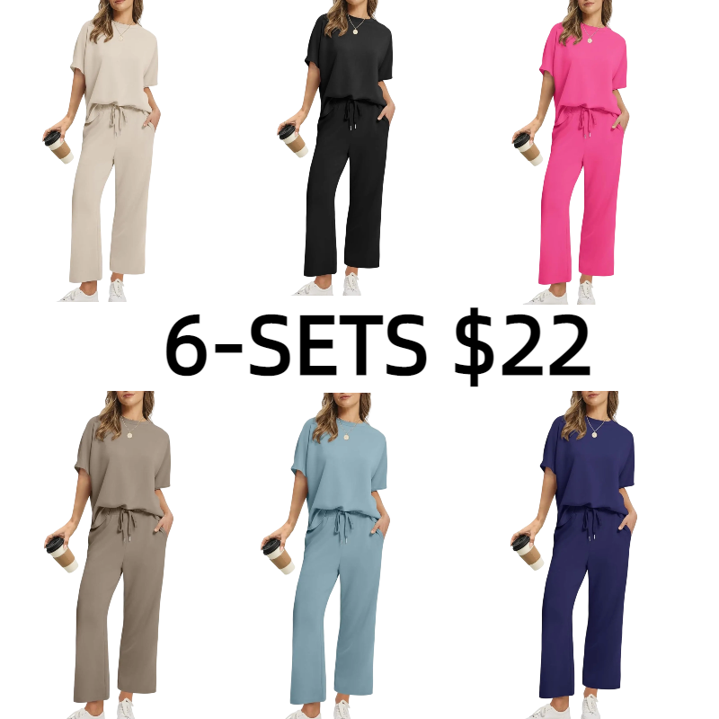 Two Piece Sets for Women Summer Outfits Oversized Wide Leg Crop Pants Lounge Sets Airport Beach Vacation Clothes