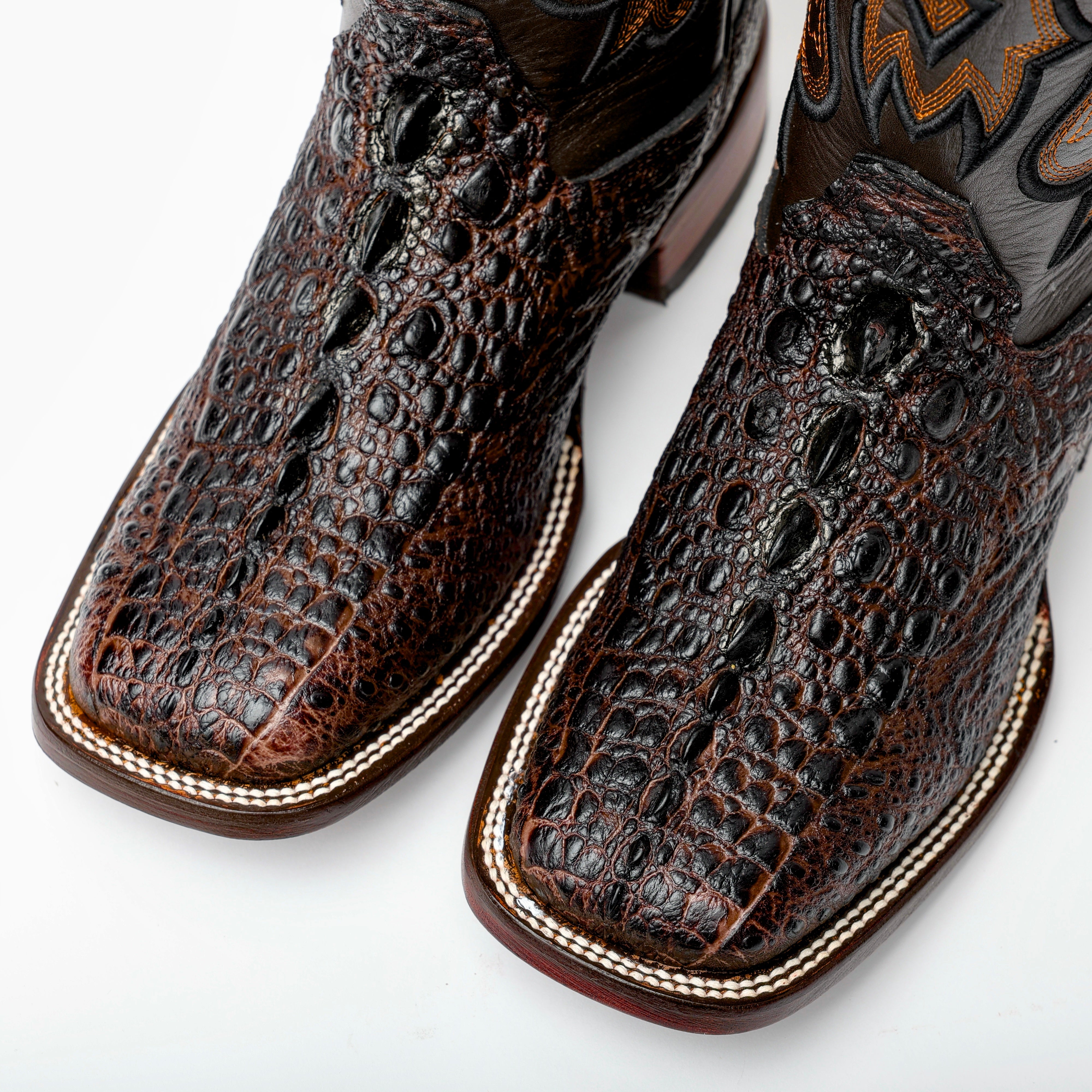 Chocolate Brown Snapping Turtle Leather Boots - Square Toe
