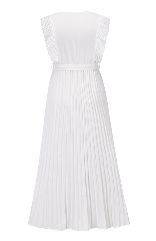 Beach Lotus Leaf Sleeve Chiffon Pleated Skirt Solid Color Dress