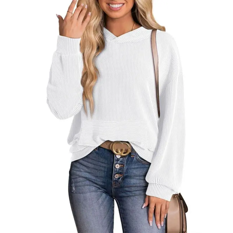 Women's Casual Loose Long Sleeve Ribbed Knit Shirts