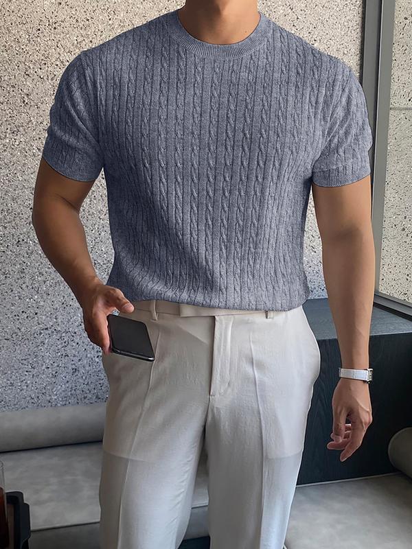 Men’s Slim Cable Knit Crew Neck Top – Lightweight Casual Knit for Spring & Summer