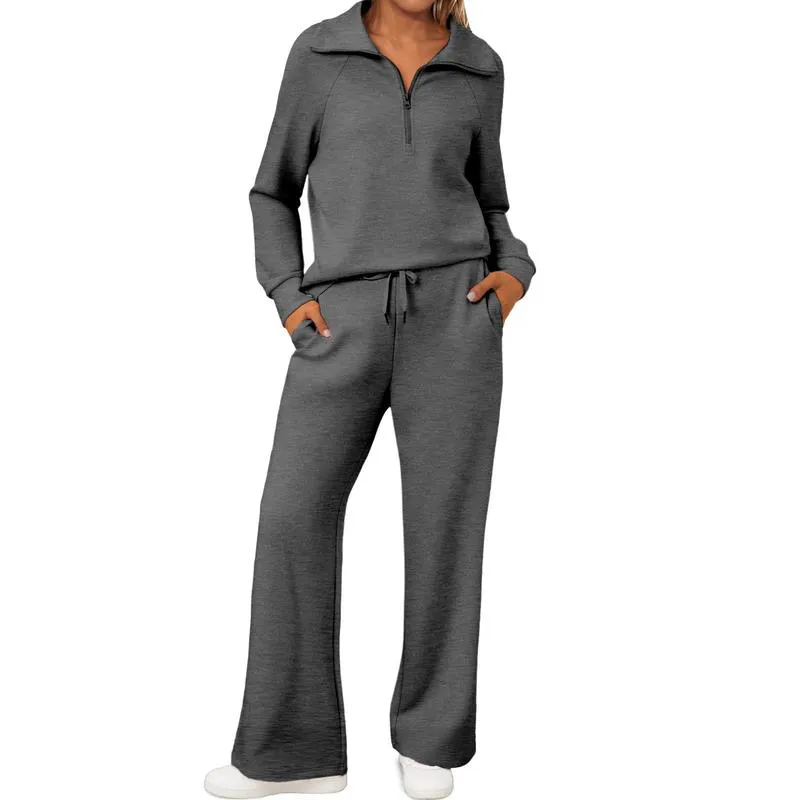 Women’s Oversized Half-Zip Sweatsuit 2 Piece Lounge Tracksuit Set