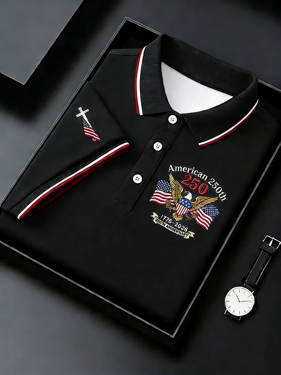 Men'S American 250Th Print Commemorative Polo Shirt