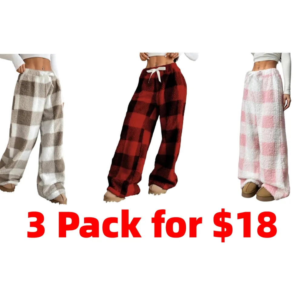 Winter New Vintage Plaid Elastic Straight Loose Thick Warm Casual Pants