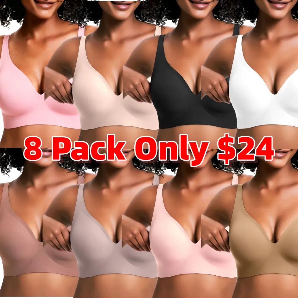 Womens Comfortable Wireless Bras Push Up Bralettes Seamless Tshirts Bras Deep V Everyday Bras