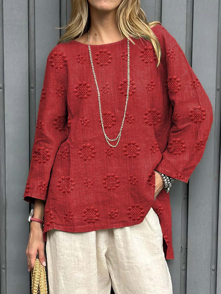 Women's Vintage Floral Pattern Art Print Casual Cotton Linen Shirt