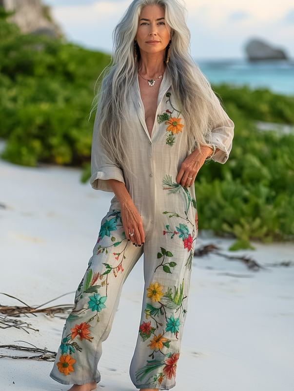 Vacation seaside elegant embroidery jumpsuit  2ed7