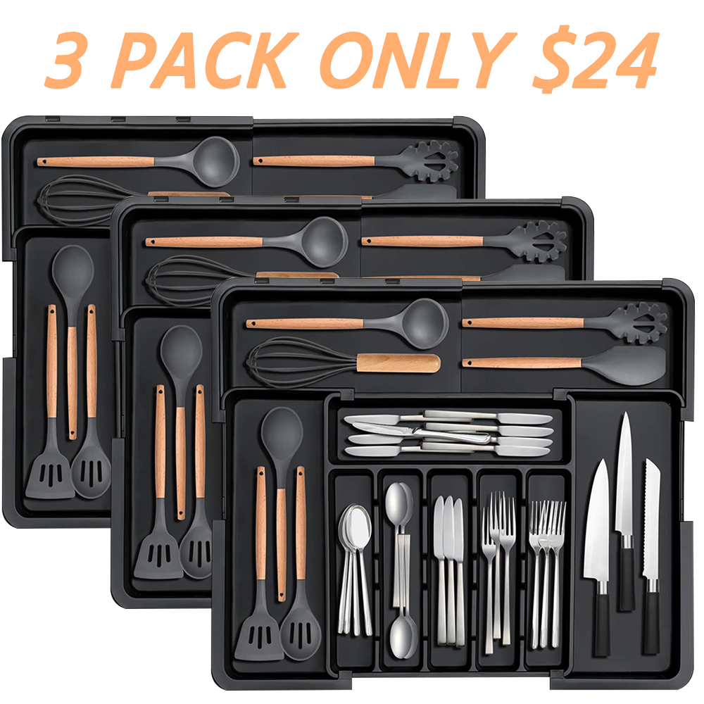 🔥3-PACK $24🔥Expandable Silverware Organizer – 9 Compartment, Adjustable 13