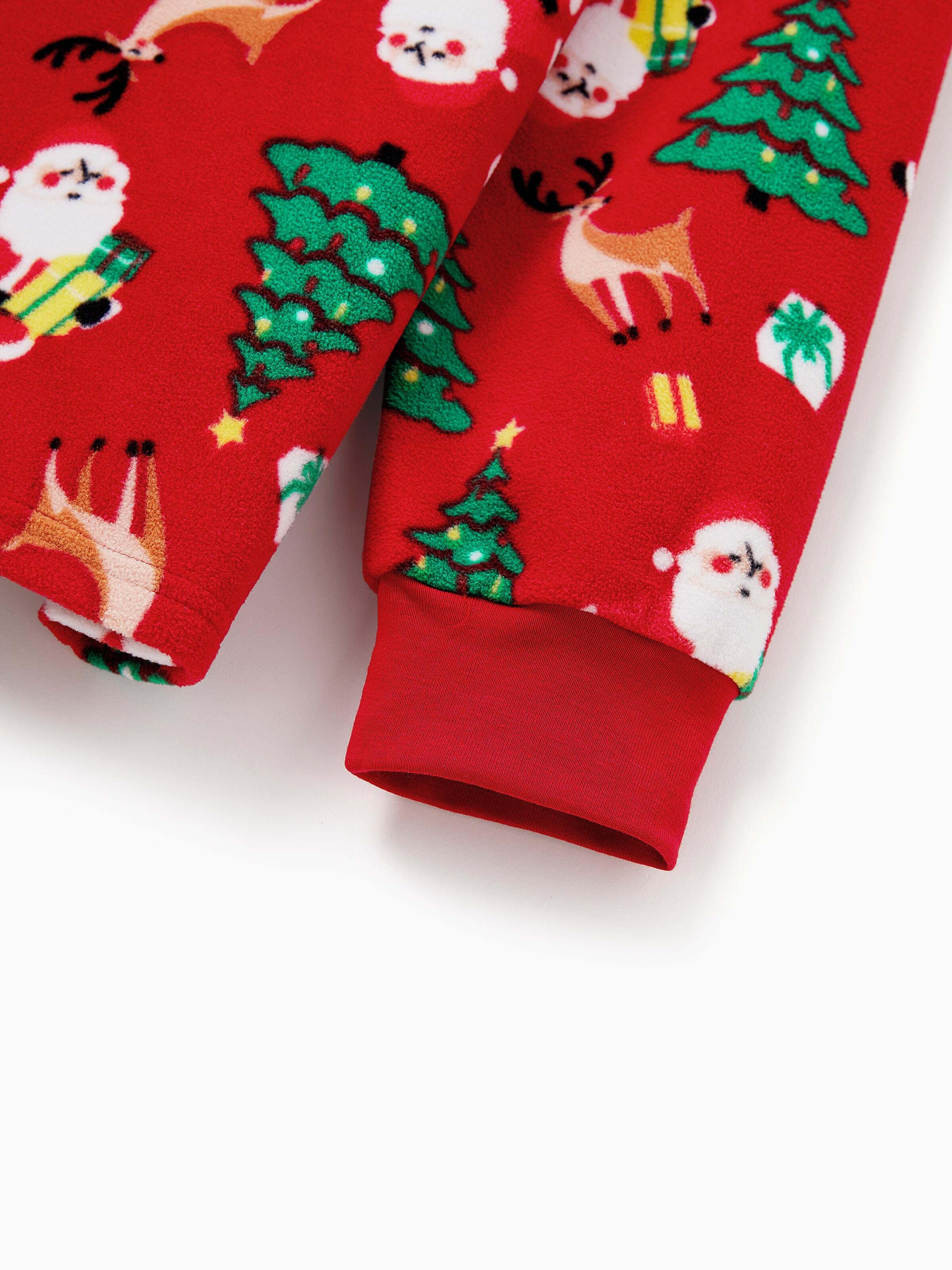 Christmas Matching Family Pajamas Set Santa Claus and Christmas Tree Print Red Fleece PJS with Christmas Socks Red