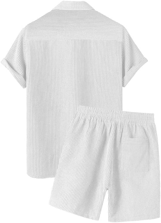 Men's 2 Piece Outfits Casual Button Down Short Sleeve Shirts Shorts Summer Beach Sets