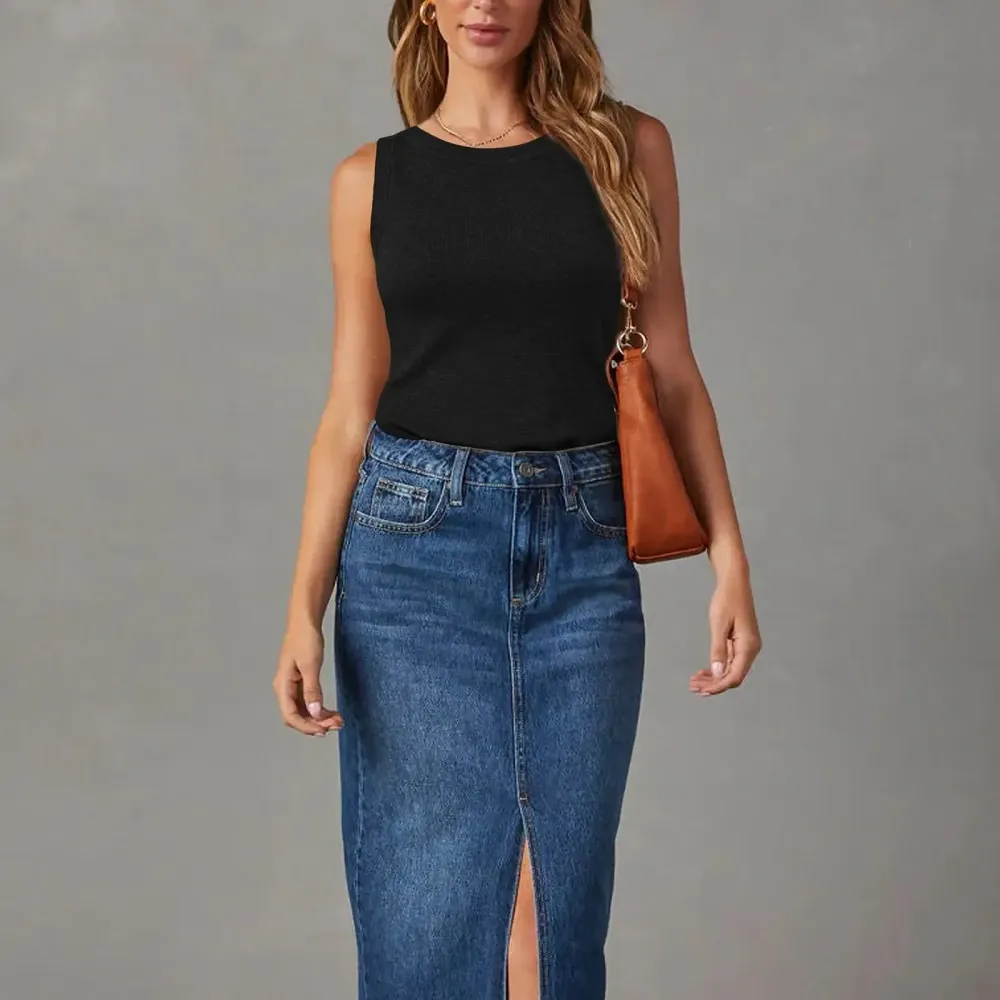 Womens Tank Tops Spring Summer Sleeveless Crew Neck Soft Sweater