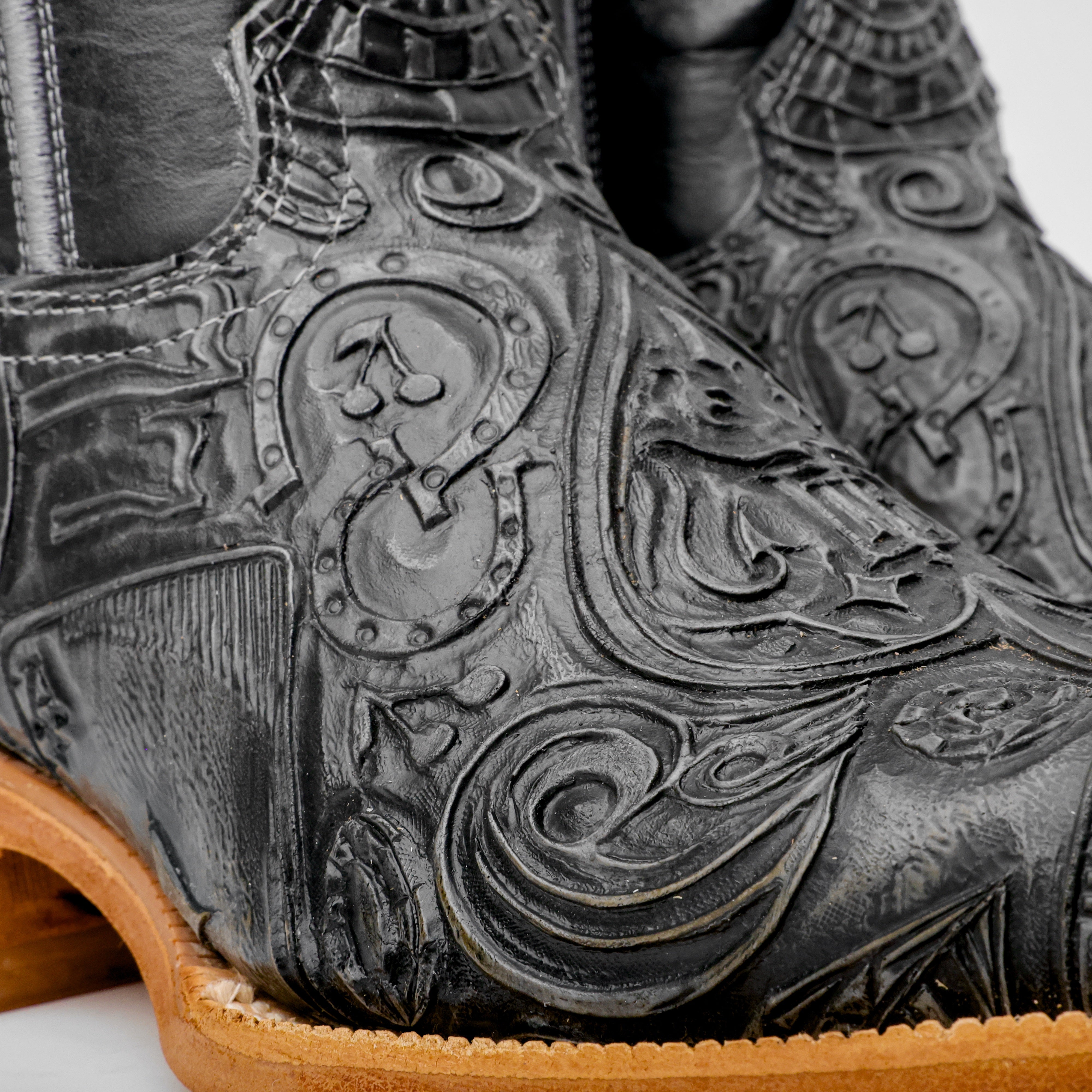 “Ace Of Spades” Grey Leather Boots - Square Toe