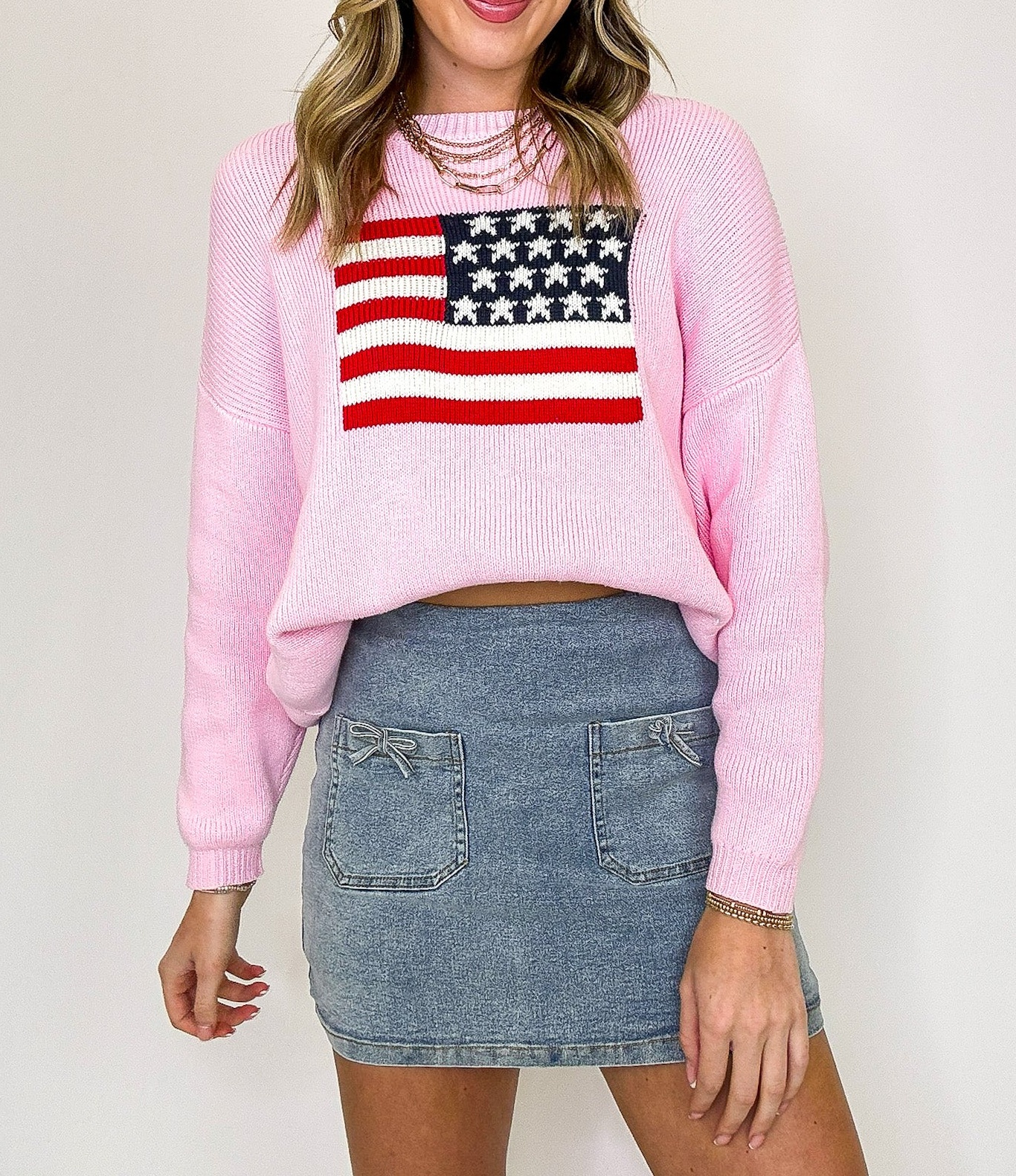 Cotton Candy Liberty American Flag Knit Sweater
