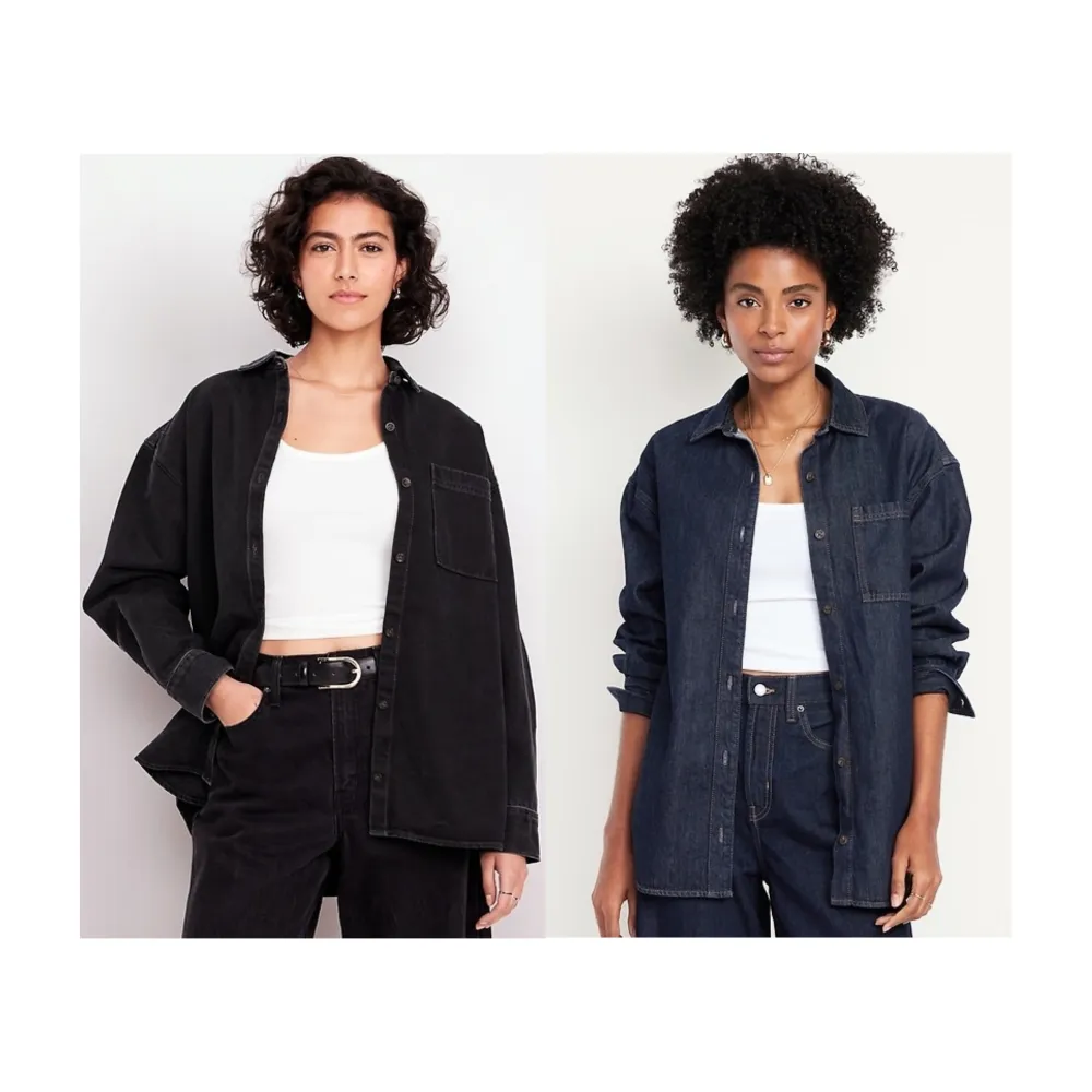 Boyfriend-style button-down denim shirt