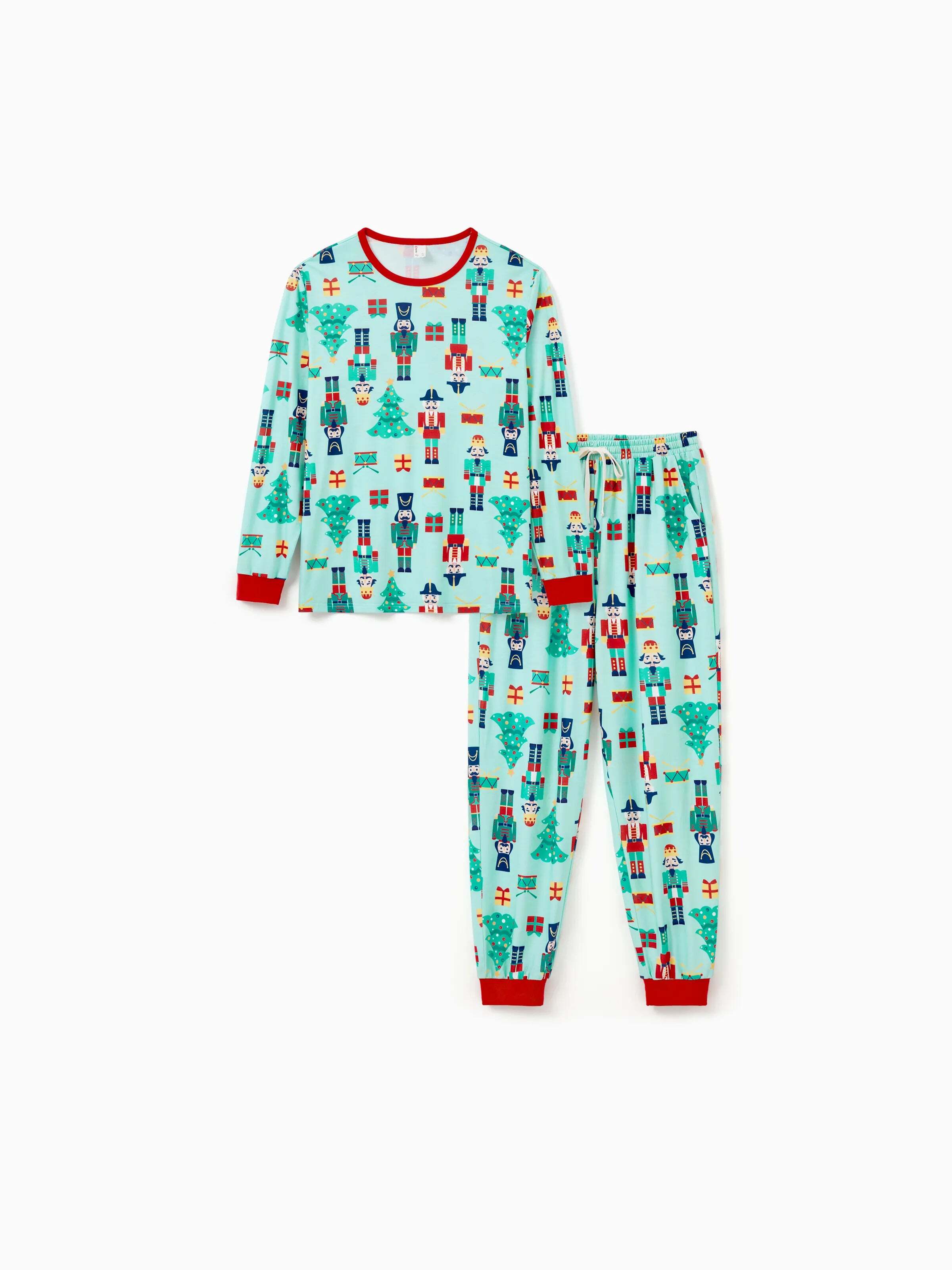 Christmas Matching Family Pajamas Set Soldier and Christmas Tree Print PJS with Christmas Socks Pale Green