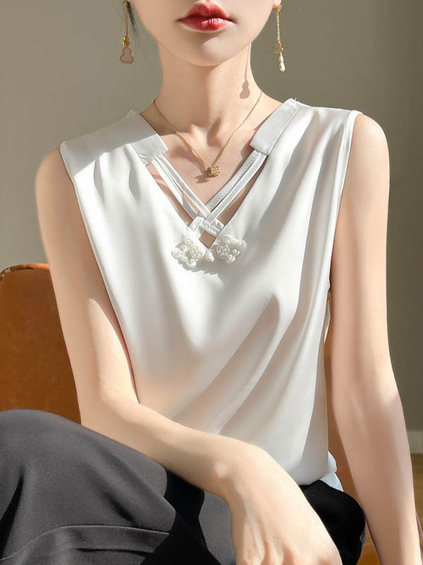 Solid Color Loose Plus Size V-neck Vest Top