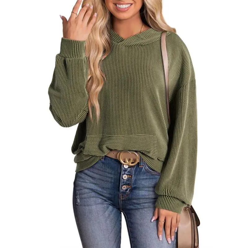 Women's Casual Loose Long Sleeve Ribbed Knit Shirts