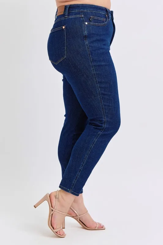 Blue Full Size Midi Rise Tummy Control Classic Skinny Jeans Plus Size