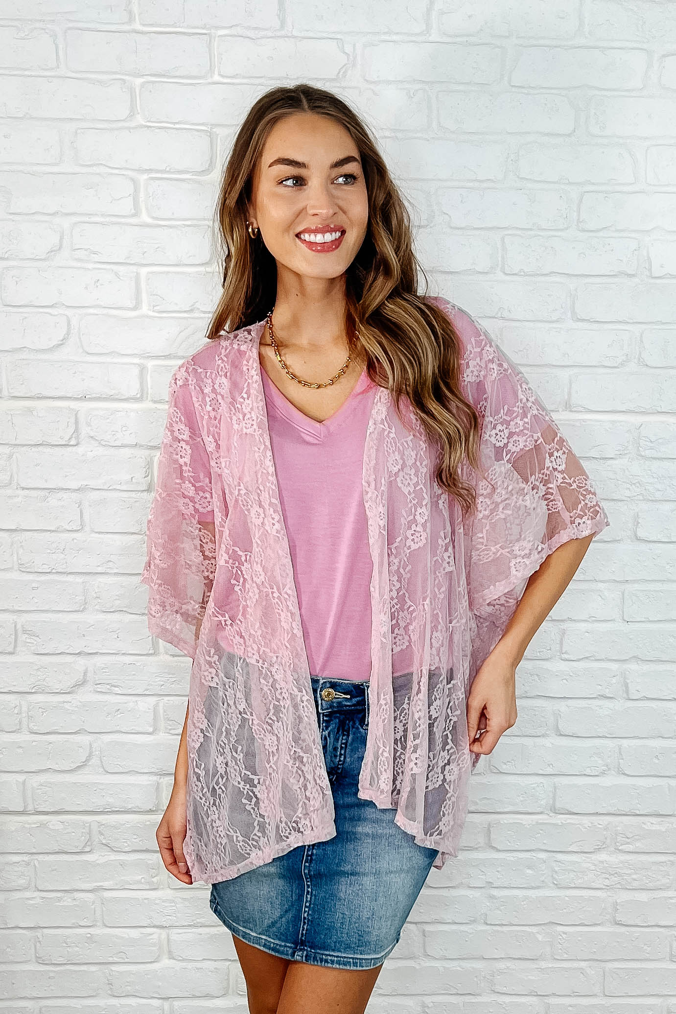 Ahead Lace Kimono In Mauve