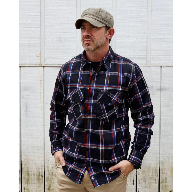 🔥 Men’s Patriot Red, White & Blue Flannel Shirt — Hidden Snap Collar