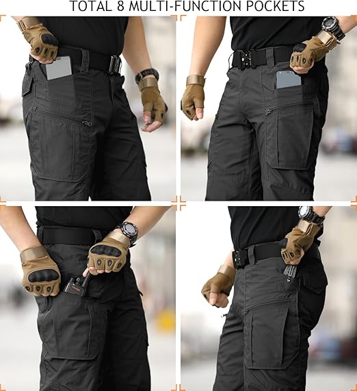 Men's Multi-Functional Tactical Work Pants, Casual Fitted Trousers, Durable Non-Stretch Fabric, Hiking & Outdoor Wear, Zipper Pocket Design, Casual Style