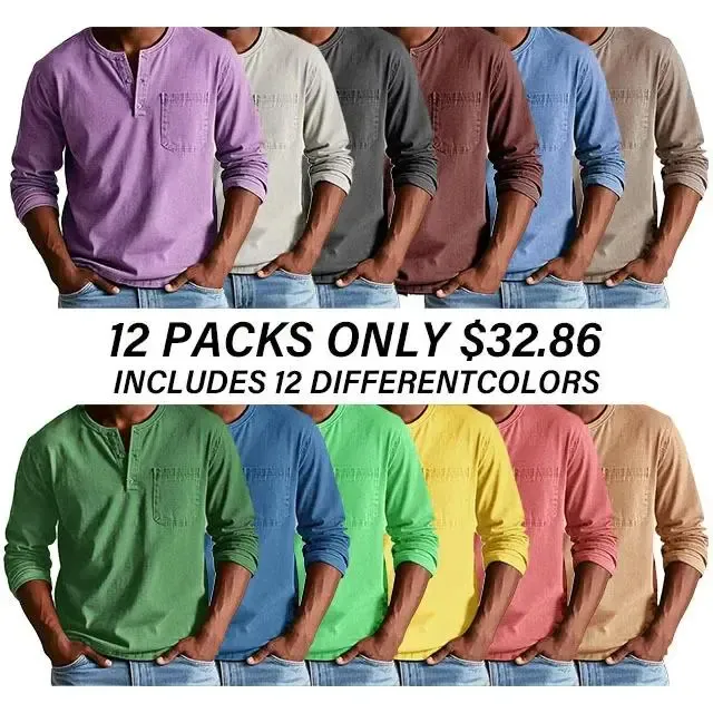 💫Clearance Sale🔥 - Men's Fashion Vintage Distressed Pocket Long Sleeve Henley Shirt