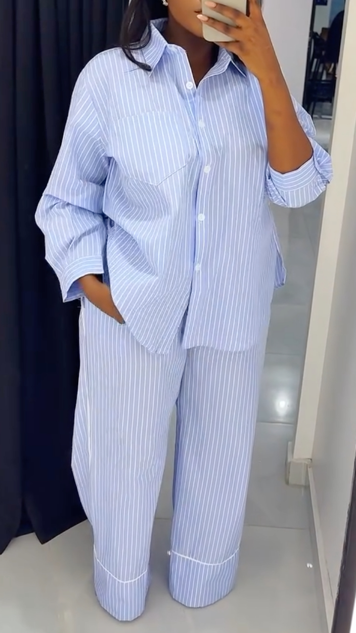 Women's Striped Casual Suit with Lapel
