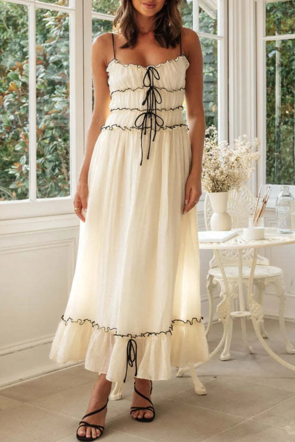 Frill Tied Front Midi Cami Dress