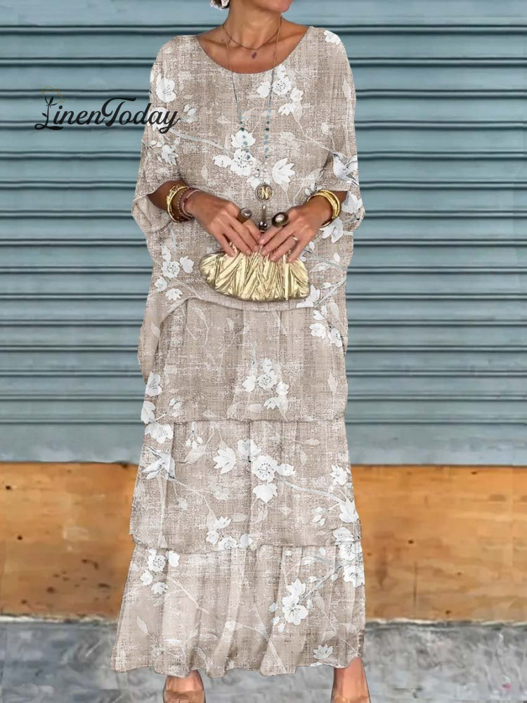 Women's Flower Pattern Art Print Chiffon Cake Skirt